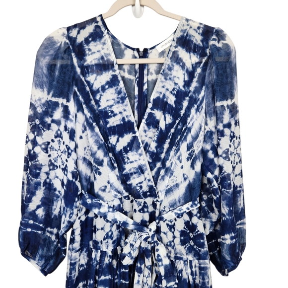 Calvin Klein Tie Dyed Wrap Maxi Dress Blue White Wedding Evening Womens Size 8 - Picture 6 of 16